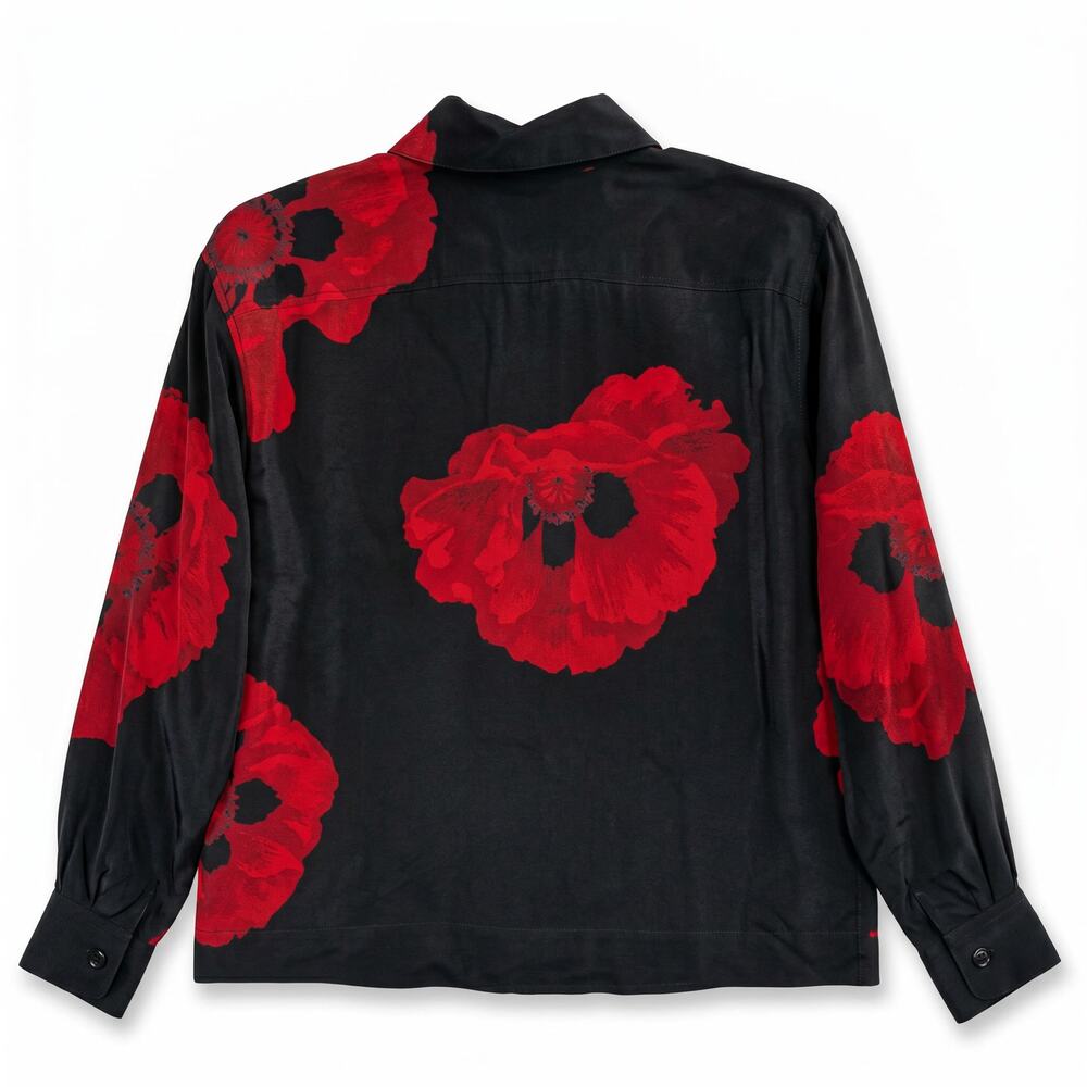 100% Silk Linda Allard Ellen Tracy Black Silk Poppy Blouse | Size 4P - Picture 2 of 5